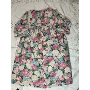 Vintage Miss Elaine Floral House Dress Large Cotton Blend USA Cottagecore
